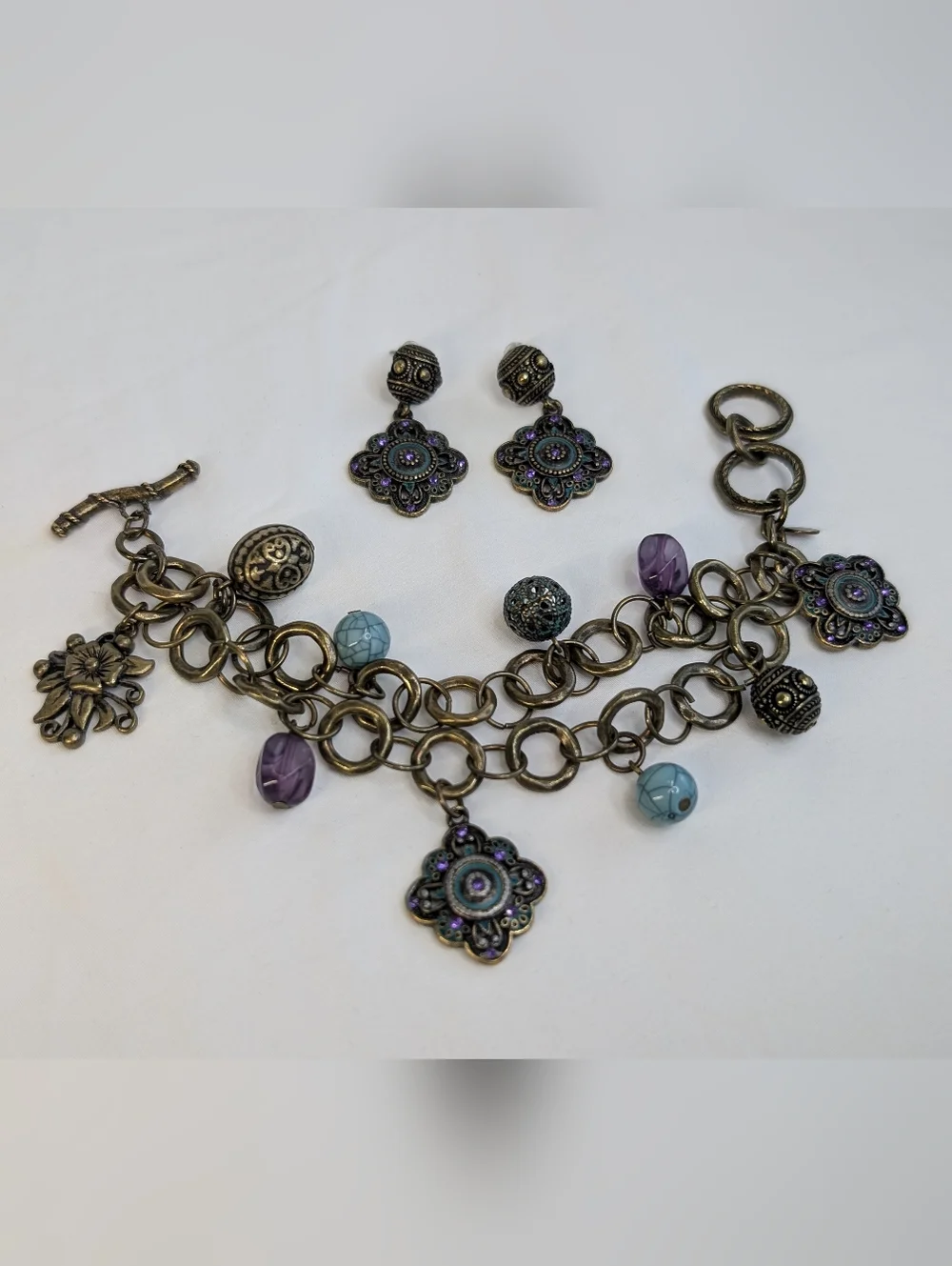 Vintage Premier Designs Charm Bracelet & Earrings Set